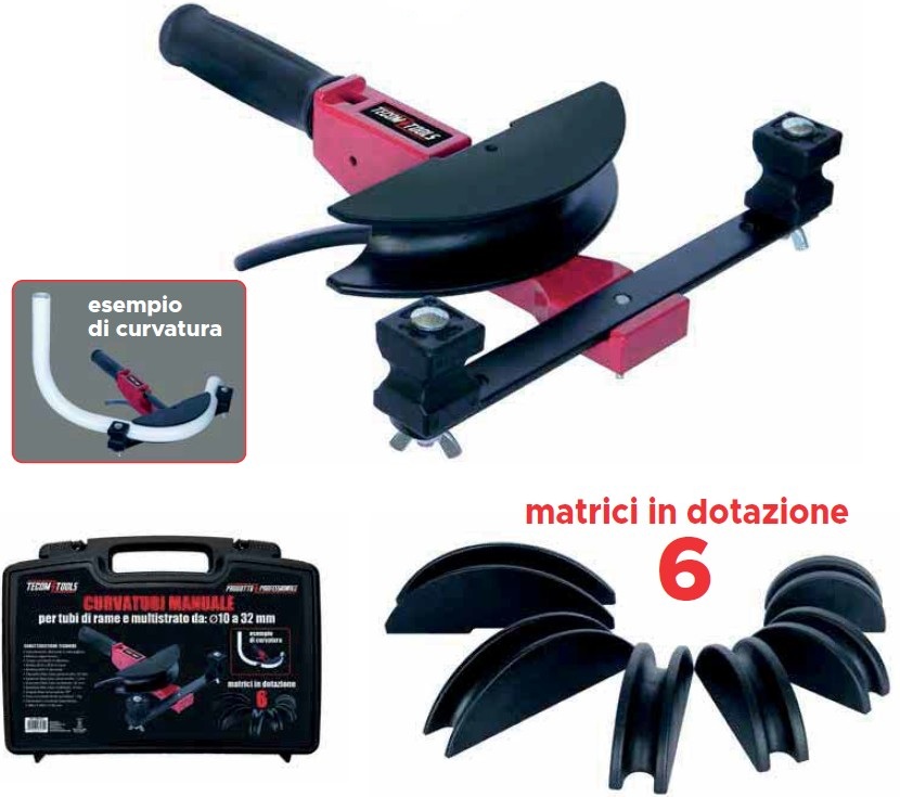 CURVATUBI MANUALE PER TUBI DI RAME E MULTISTRATO  DA 10 A 32 MM CON 6 MATRICI IN DOTAZIONE 
